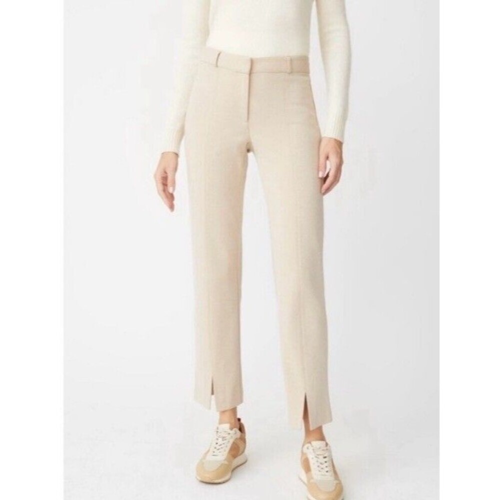 J. Mclaughlin Tan Deanne Straight Leg Split Leg Hem Pants 14 Quiet Luxury Office